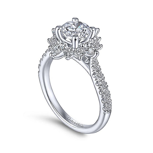 Gabriel & Co. ER14450R4W44JJ Unique 14K White Gold Halo Diamond Engagement Ring