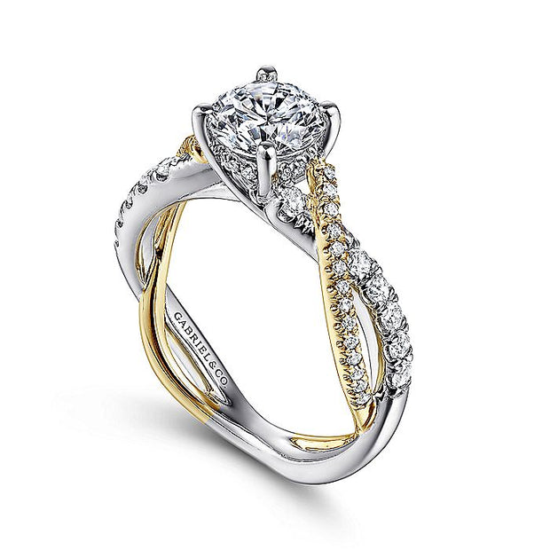Gabriel & Co. ER14460R4M44JJ 14K White-Yellow Gold Round Diamond Twisted Engagement Ring