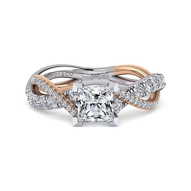 Gabriel & Co. ER14460S4T44JJ 14K White-Rose Gold Princess Cut Diamond Twisted Engagement Ring