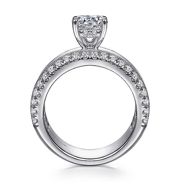Gabriel & Co. ER14611R4W44JJ 14K White Gold Round Diamond Wide Band Engagement Ring