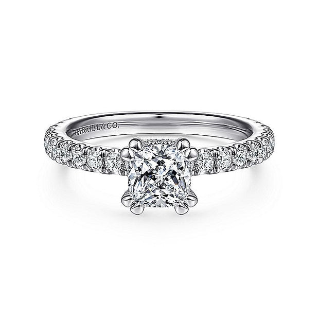 Gabriel & Co. ER14649C4W44JJ 14K White Gold Hidden Halo Cushion Cut Diamond Engagement Ring