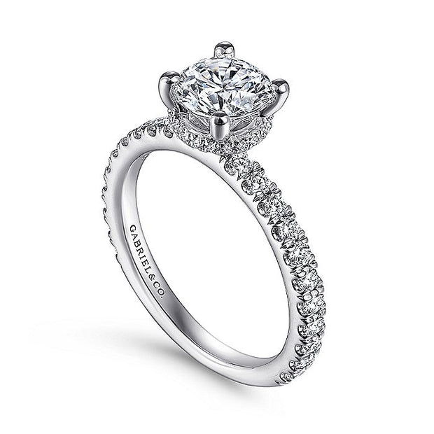 Gabriel & Co. ER14649R4W44JJ 14K White Gold Hidden Halo Round Diamond Engagement Ring