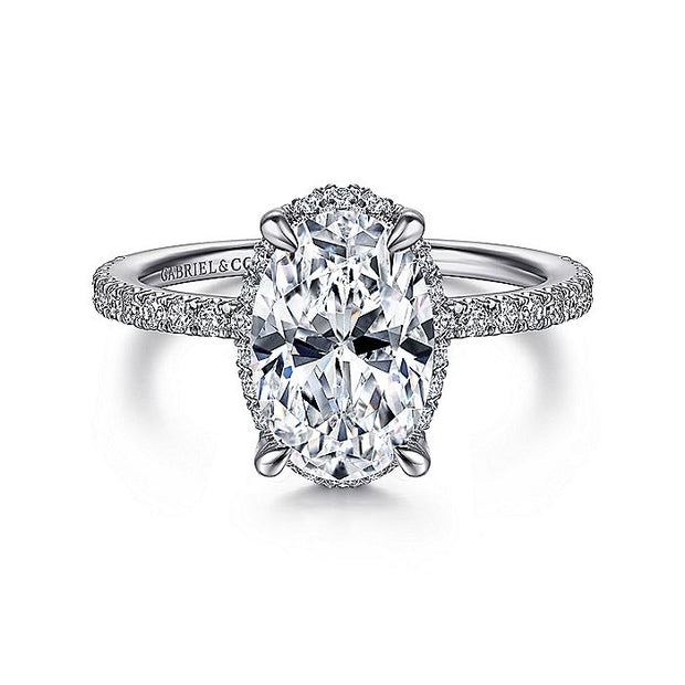 Gabriel & Co. ER14719O8W44JJ 14K White Gold Hidden Halo Oval Diamond Engagement Ring