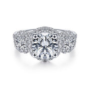 Gabriel & Co. ER14744R8W44JJ 14K White Gold Round 3 Stone Halo Diamond Engagement Ring