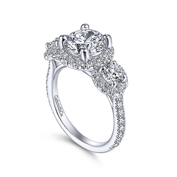 Gabriel & Co. ER14744R8W44JJ 14K White Gold Round 3 Stone Halo Diamond Engagement Ring