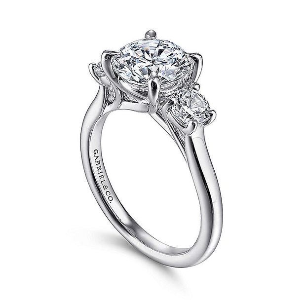 Gabriel & Co. ER14745R8W44JJ 14K White Gold Round Three Stone Diamond Engagement Ring