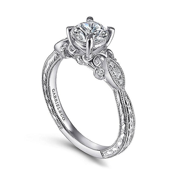 Gabriel & Co. ER14768R3W44JJ Vintage Inspired 14K White Gold Round Diamond Engagement Ring