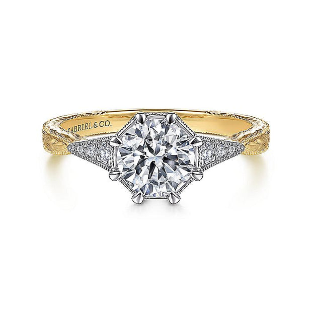 Gabriel & Co. ER14770R4M44JJ Vintage Inspired 14K White-Yellow Gold Round Diamond Engagement Ring