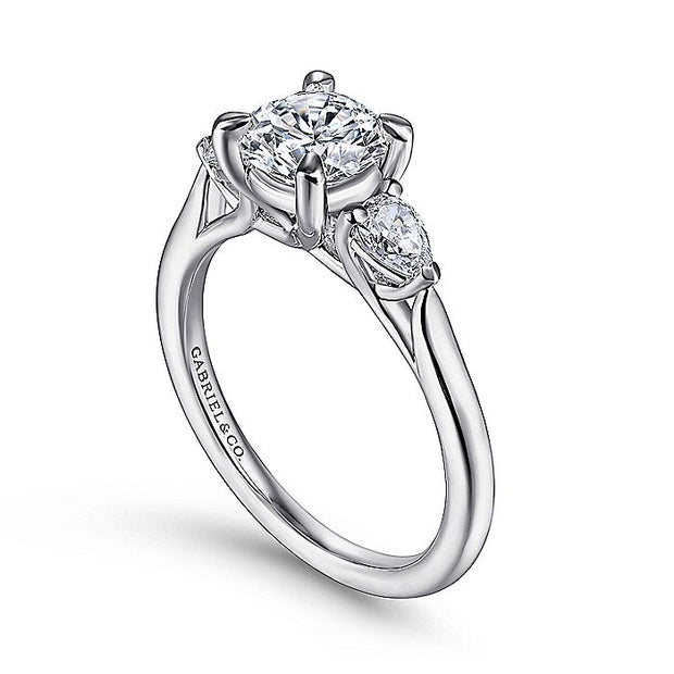 Gabriel & Co. ER14794R4W44JJ 14K White Gold Round 3 Stone Diamond Engagement Ring