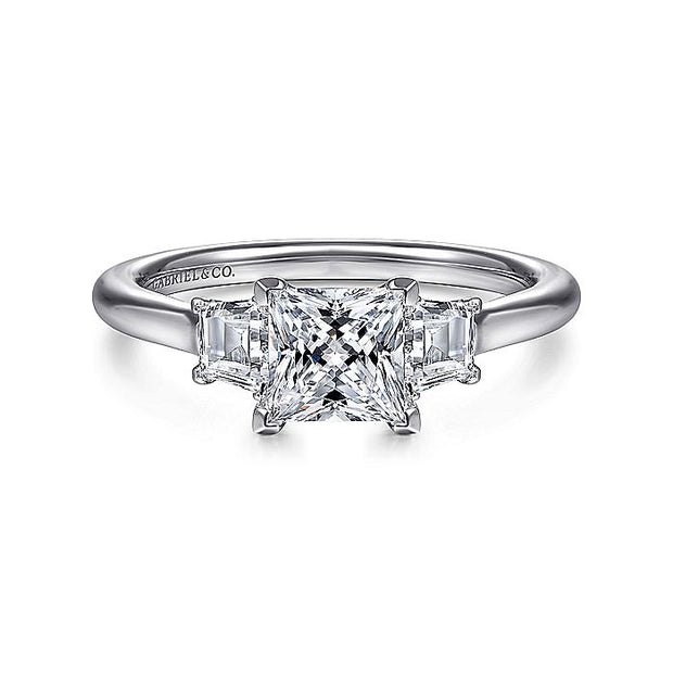 Gabriel & Co. ER14795S4W44JJ 14K White Gold Princess Cut Three Stone Diamond Engagement Ring