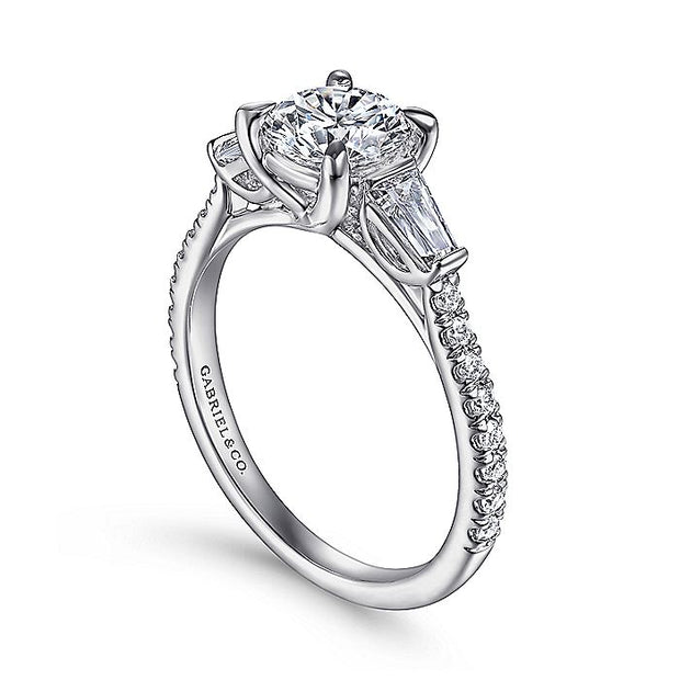 Gabriel & Co. ER14796R4W44JJ 14K White Gold Round 3 Stone Diamond Engagement Ring