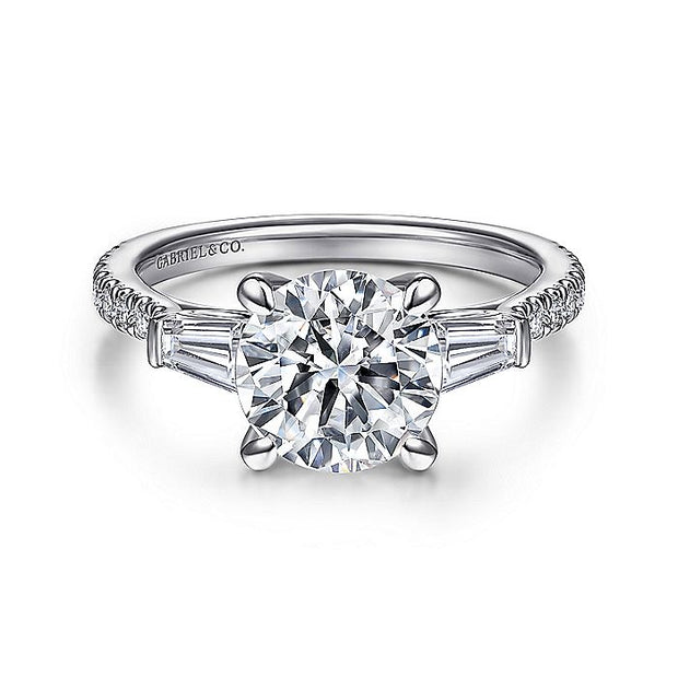 Gabriel & Co. ER14796R8W44JJ 14K White Gold Round 3 Stone Diamond Engagement Ring