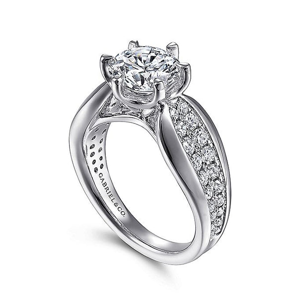 Gabriel & Co. ER14966R8W44JJ 14K White Gold Wide Band Round Diamond Engagement Ring