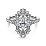 Gabriel & Co. ER14979O2W44JJ Art Deco 14K White Gold Oval Halo Diamond Engagement Ring