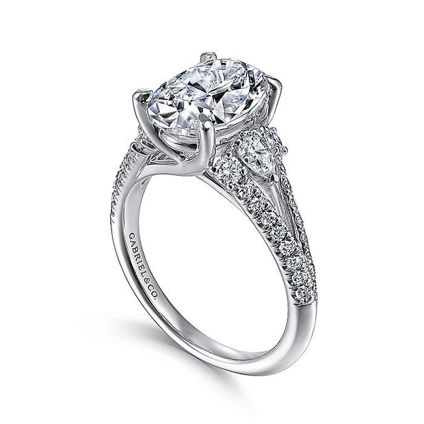 Gabriel & Co. ER15008O8W44JJ 14K White Gold Oval Three Stone Diamond Engagement Ring