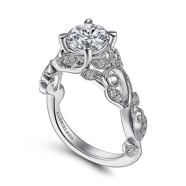 Gabriel & Co. ER15207R4W44JJ 14K White Gold Floral Round Diamond Engagement Ring