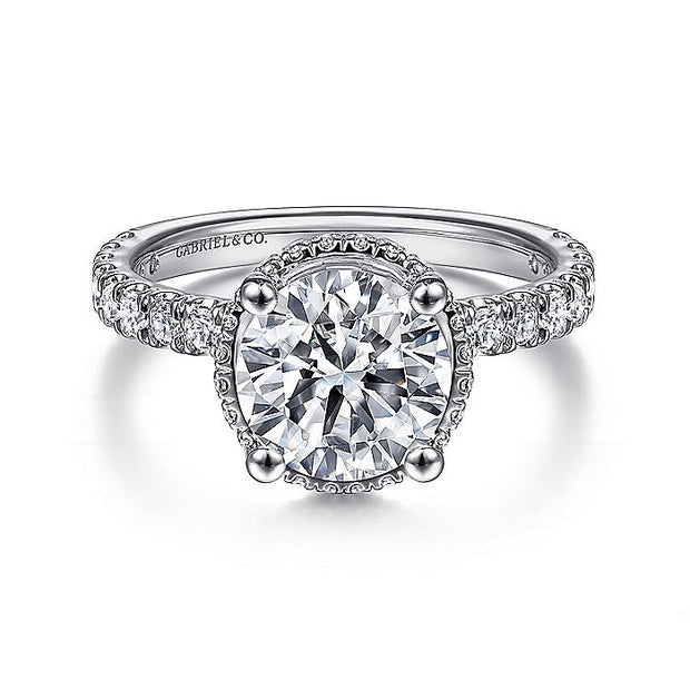 Gabriel & Co. ER15228R8W44JJ 14K White Gold Hidden Halo Round Diamond Engagement Ring