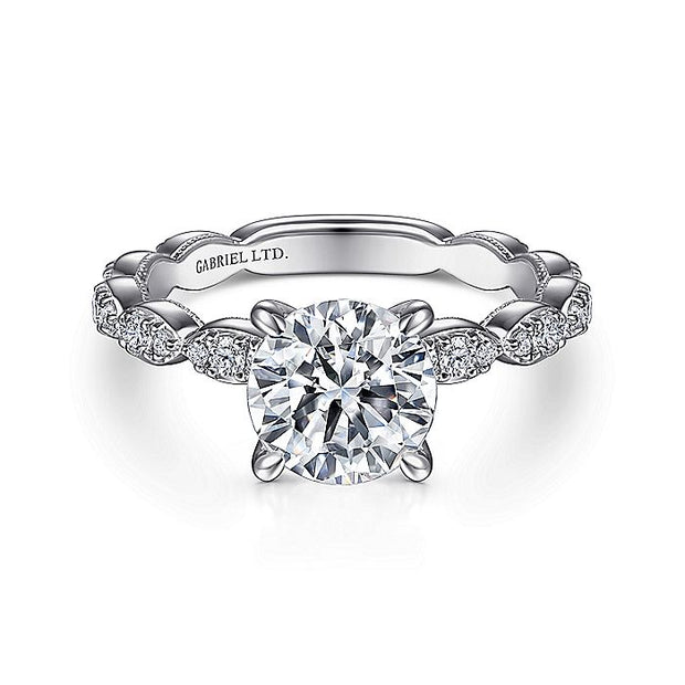 Gabriel & Co. ER15356R6W83JJ Vintage Inspired 18K White Gold Round Diamond Engagement Ring