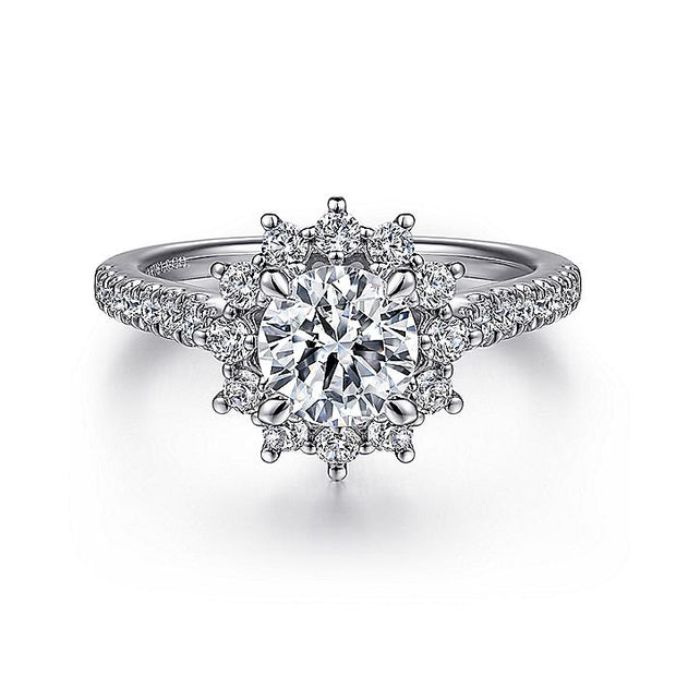 Gabriel & Co. ER15590R4W44JJ 14K White Gold Fancy Halo Round Diamond Engagement Ring