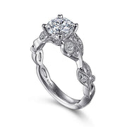 Gabriel & Co. ER15626R4W44JJ 14K White Gold Floral Round Diamond Engagement Ring