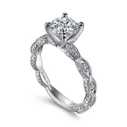 Gabriel & Co. ER4122W44JJ Vintage Inspired 14K White Gold Round Diamond Engagement Ring