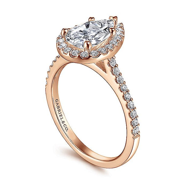 Gabriel & Co. ER6419P4K44JJ 14K Rose Gold Pear Shape Halo Diamond Engagement Ring
