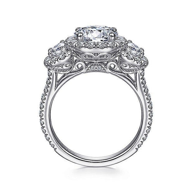 Gabriel & Co. ER6744W83JJ 18K White Gold Round Three Stone Halo Diamond Engagement Ring