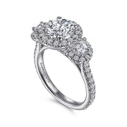 Gabriel & Co. ER6744W83JJ 18K White Gold Round Three Stone Halo Diamond Engagement Ring