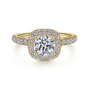 Gabriel & Co. ER6872Y44JJ 14K Yellow Gold Cushion Halo Round Diamond Engagement Ring