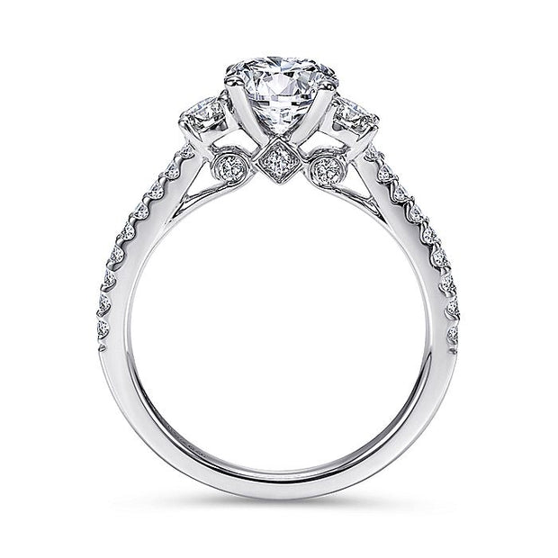 Gabriel & Co. ER7296W44JJ 14K White Gold Round Three Stone Diamond Engagement Ring