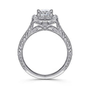 Gabriel & Co. ER7500W44JJ Vintage Inspired 14K White Gold Cushion Halo Diamond Engagement Ring