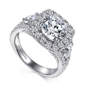 Gabriel & Co. ER8328W44JJ 14K White Gold Round 3 Stone Halo Diamond Engagement Ring