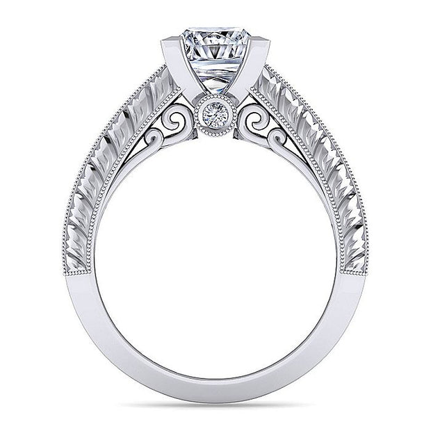 Gabriel & Co. ER8747S8W44JJ Vintage Inspired 14K White Gold Wide Band Princess Cut Diamond Engagement Ring