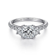 Gabriel & Co. ER9186W44JJ 14K White Gold Cushion Cut Three Stone Diamond Engagement Ring