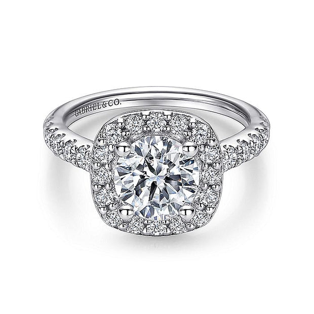 Gabriel & Co. ER9321W44JJ 14K White Gold Cushion Halo Round Diamond Engagement Ring
