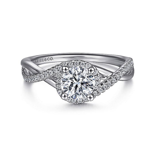 Gabriel & Co. ER9337W44JJ 14K White Gold Round Twisted Diamond Engagement Ring