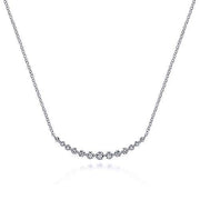 14 Karat White Gold Graduated Round Diamond Curved Bar Necklace