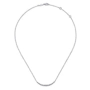 14 Karat White Gold Graduated Round Diamond Curved Bar Necklace