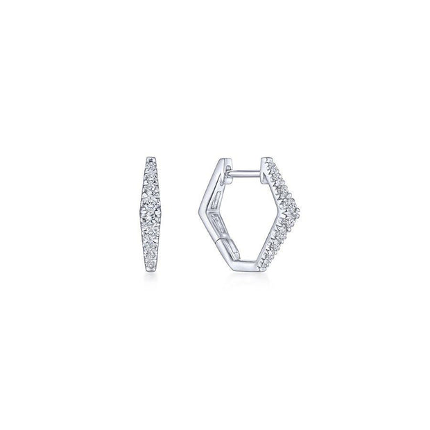 14K Rhodium Plated White Gold 15mm Diamond Huggie Earrings