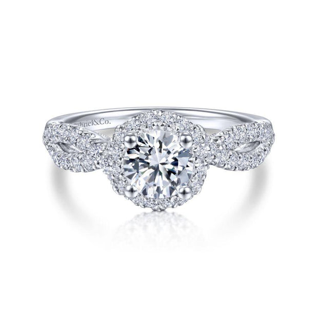 Vintage Inspired 14K White Gold Round Halo Diamond Engagement Ring