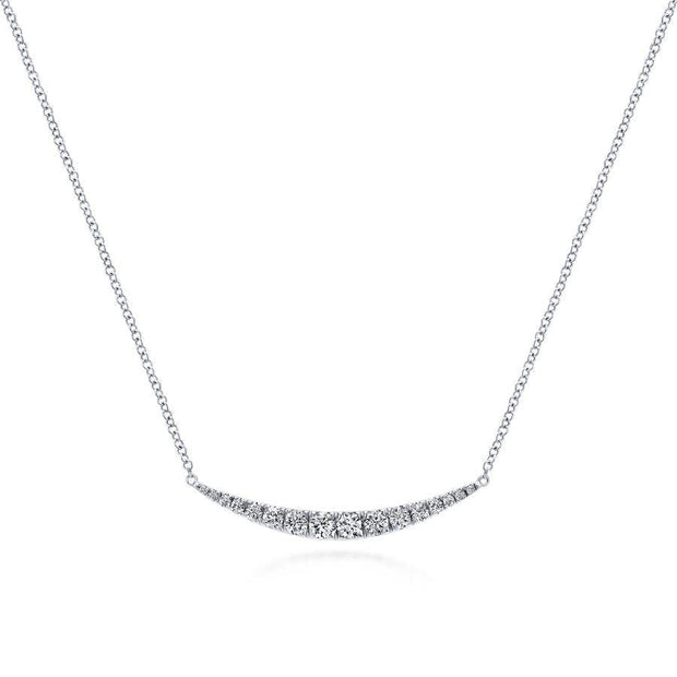14K White Gold Curved Diamond Bar Necklace