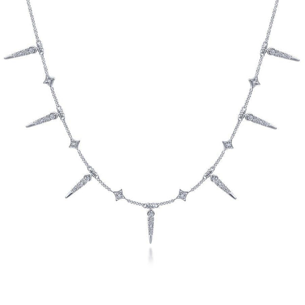 14K White Gold Alternating Diamond Spike Necklace