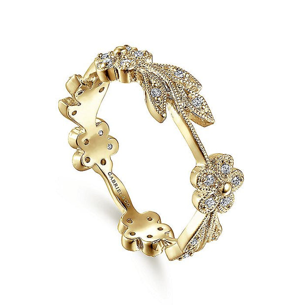 Gabriel & Co. LR4251Y45JJ 14K Yellow Gold Diamond Floral Contoured Stackable Ring