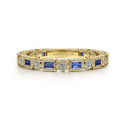 Gabriel & Co. LR4380Y45SA 14K Yellow Gold Sapphire Baguette and Round Diamond Stackable Ring
