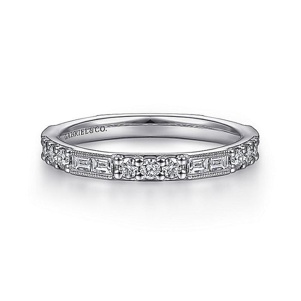 Gabriel & Co. LR4572W45JJ 14K White Gold Baguette and Round Diamond Stackable Ring