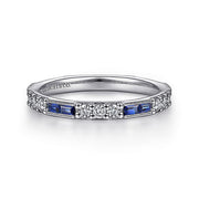 Gabriel & Co. LR4572W45SA 14K White Gold Sapphire Baguette and Diamond Stackable Ring