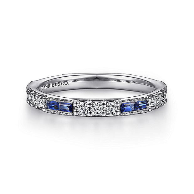 Gabriel & Co. LR4572W45SA 14K White Gold Sapphire Baguette and Diamond Stackable Ring