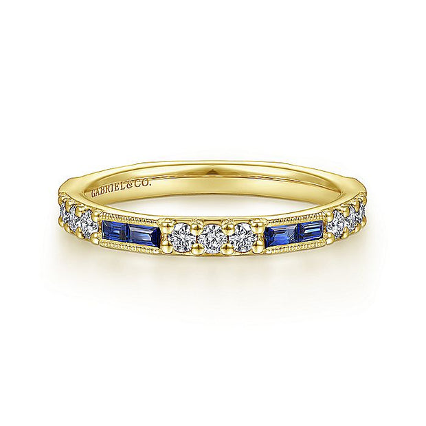 Gabriel & Co. LR4572Y45SA 14K Yellow Gold Sapphire Baguette and Diamond Stackable Ring