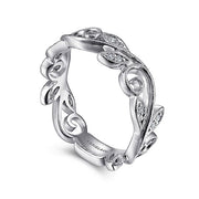 Gabriel & Co. LR4593W45JJ 14K White Gold Scrolling Floral Diamond Ring