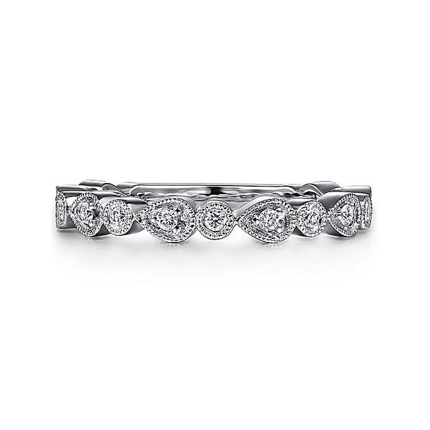 Gabriel & Co. LR4748W45JJ 14K White Gold Pear and Round Station Stackable Diamond Ring